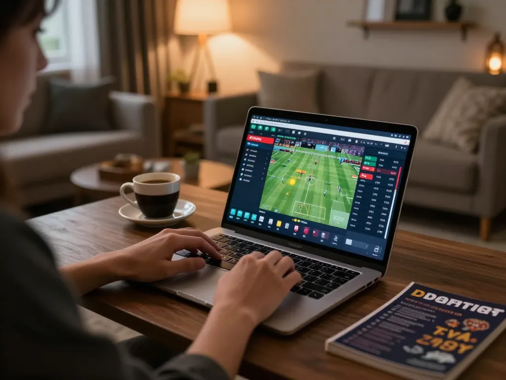 DABET sports betting interface displayed on laptop during warm evening setup