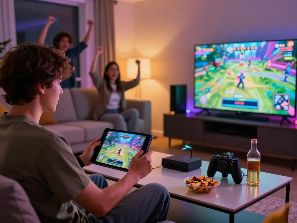 Tải sun win in an engaging gaming atmosphere with friends enjoying a colorful gaming setup.