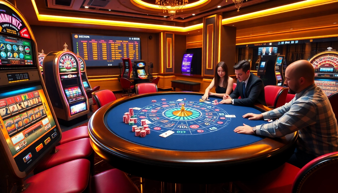 UU88 online gambling scene with vibrant casino tables, poker chips, and live betting displays.