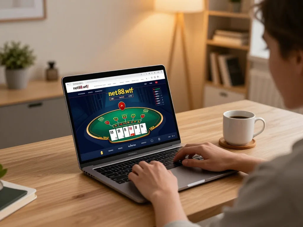 Playing blackjack on an online platform at https://net88.wtf/ with a cozy home setup.