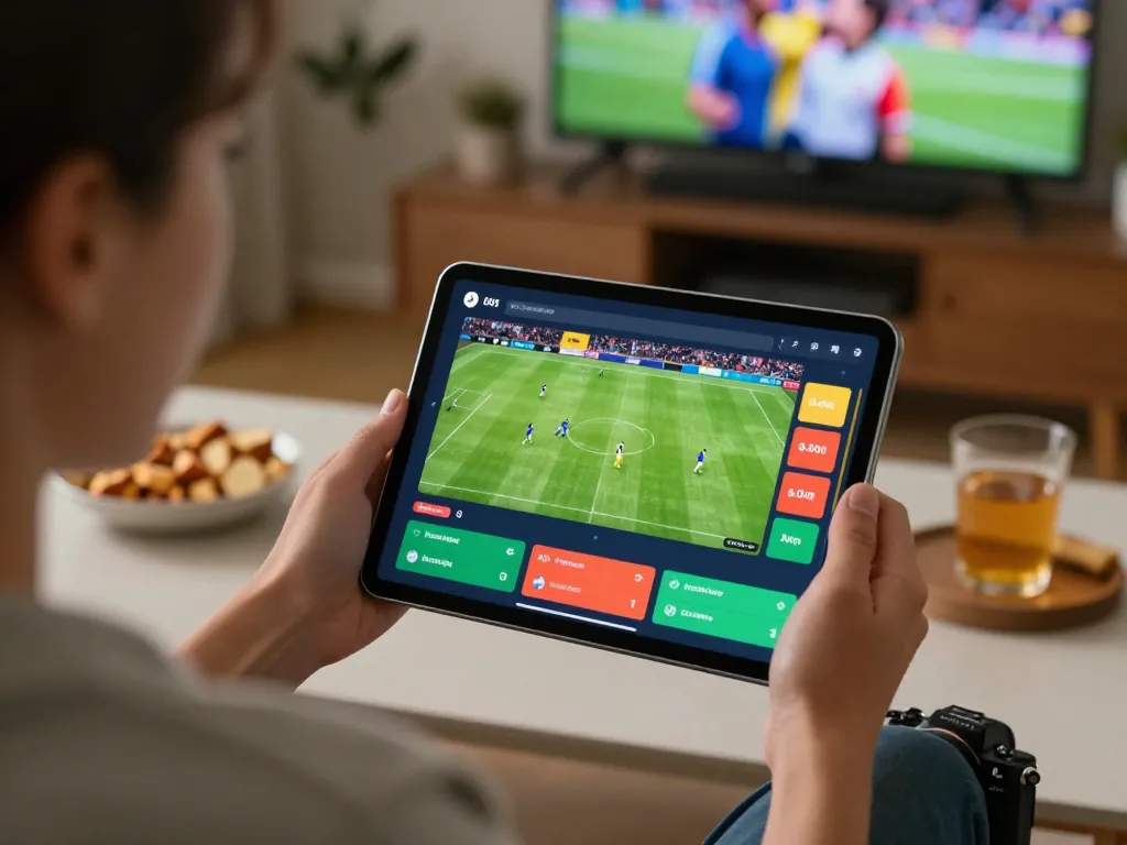 VIN88 live betting excitement on tablet during a cozy sports watching night
