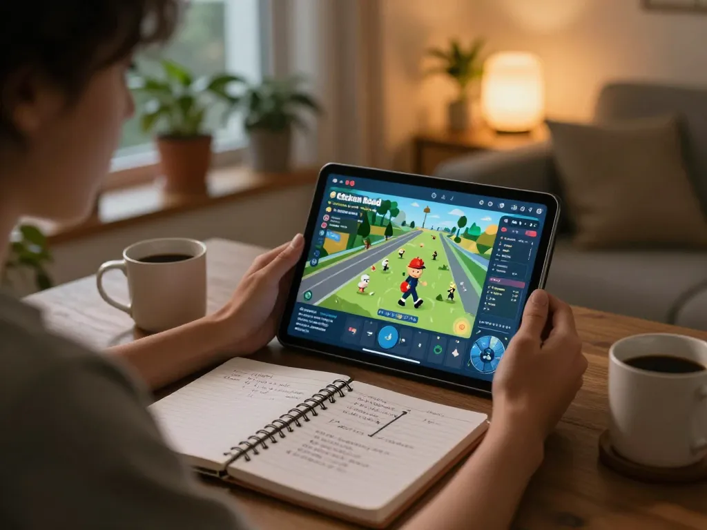 Giocando a Chicken Road recensioni online da casa, sottolineando la strategia di gioco e l'atmosfera accogliente.