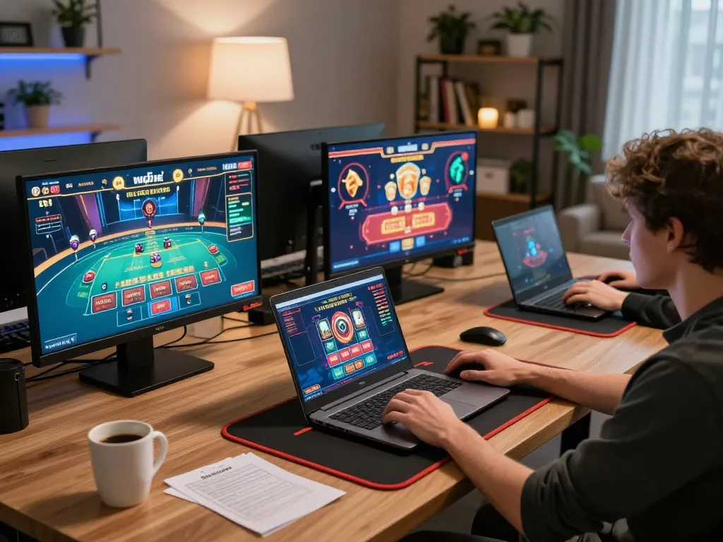 Player engaging in online gaming at home with J188 casino interface visible on laptop screen