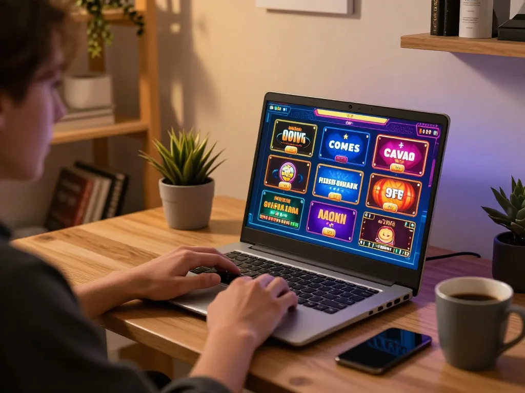 Engaging in online casino gameplay at home with Hitclub interface on the laptop screen