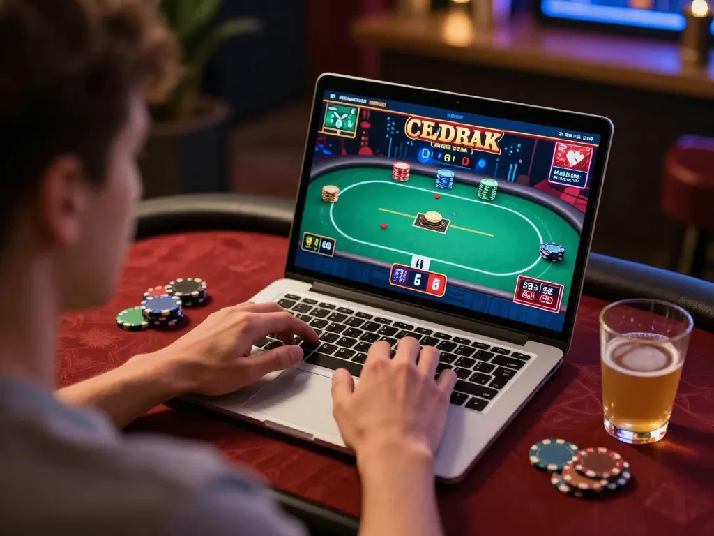 Engaging in strategic online gambling with XO88 on a laptop in a cozy atmosphere.