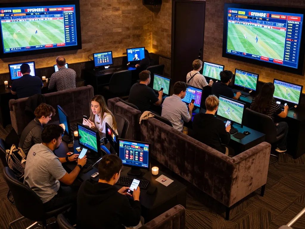 Experience live sports betting excitement at OPEN88 with patrons engaged in mobile wagers