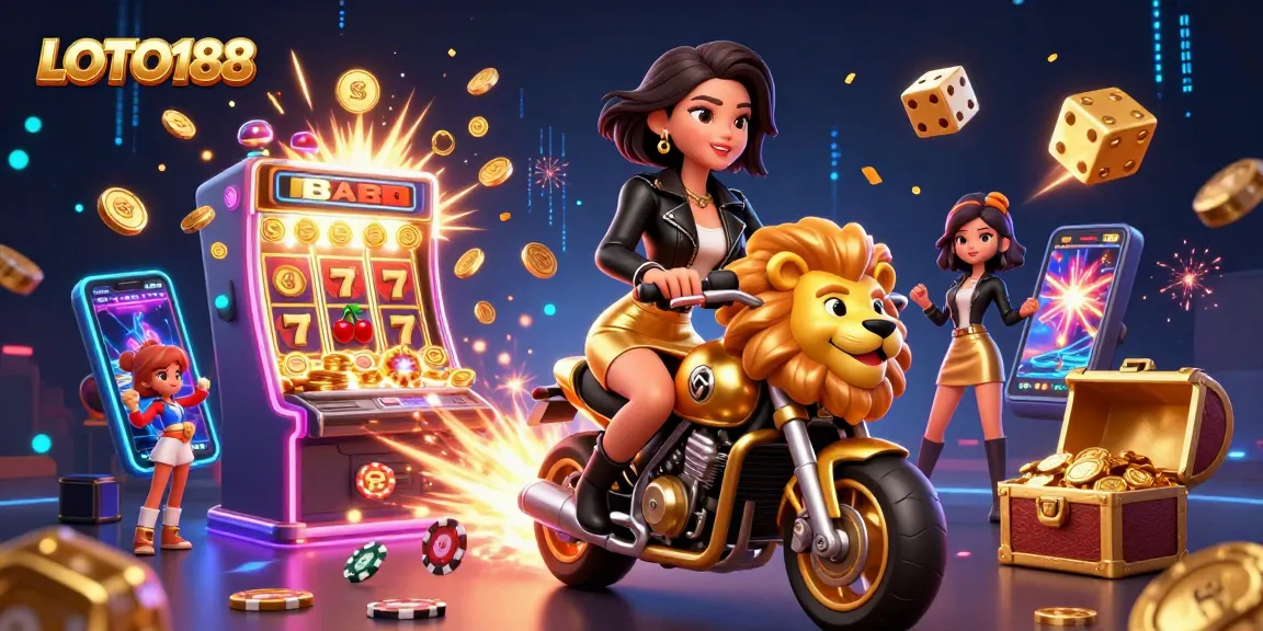 Experience the excitement of gambling with LOTO188, featuring thrilling 3D casino illustration.