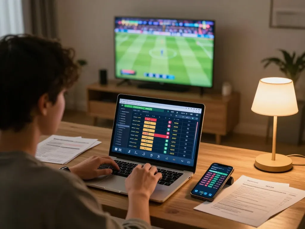 A person engaging with the HM88 online sports betting interface while evaluating live odds and strategies.