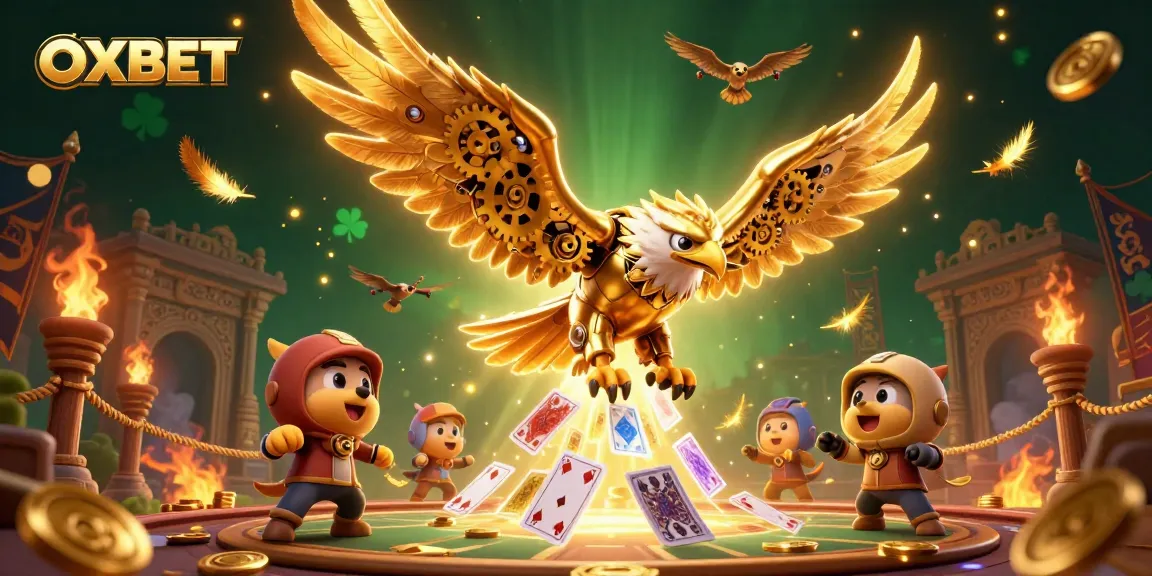 Experience OXBET, the ultimate gaming adventure with vibrant holographic cards and golden eagles.