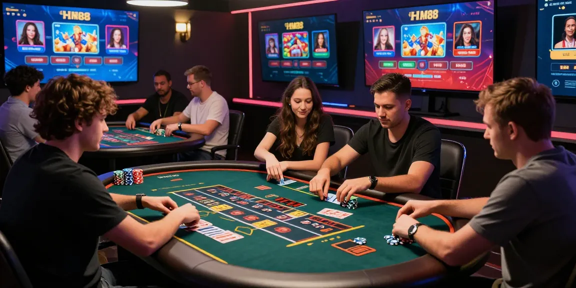 Players enjoying an engaging HM88 live casino experience with vibrant graphics and energetic atmosphere