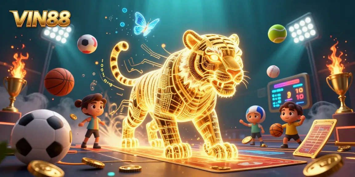 Win big at VIN88 with exciting casino elements in this vibrant digital illustration.