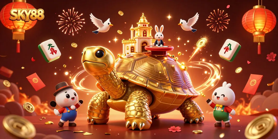 Experience thrilling action and rewards at SKY88, featuring a whimsical tortoise casino scene.