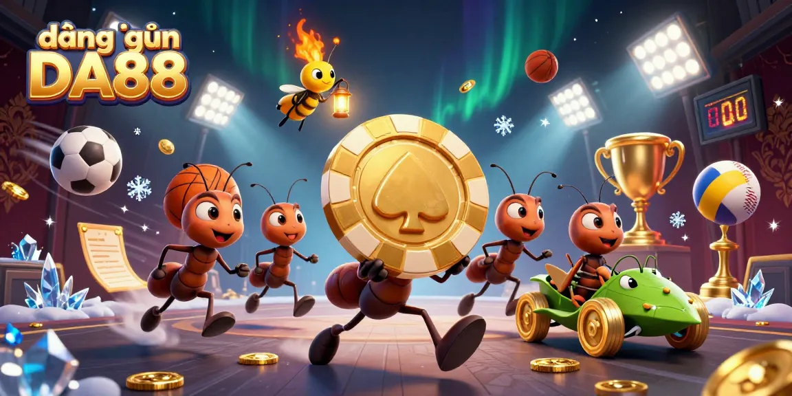 Experience exciting action with đăng nhập DA88 as ants escape with a giant poker chip under a glowing firefly.