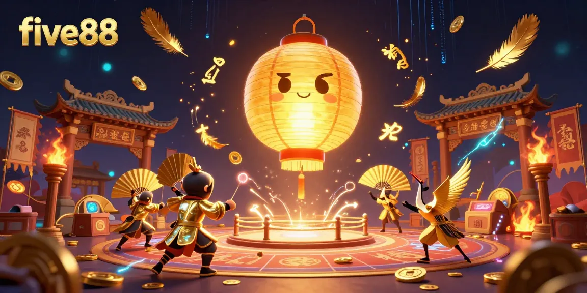 Experience the excitement of five88 with a vibrant casino scene showcasing lucky symbols and dynamic energy.