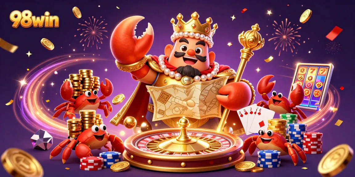 Experience the excitement of winning with 98win's vibrant casino illustration showcasing diverse games.