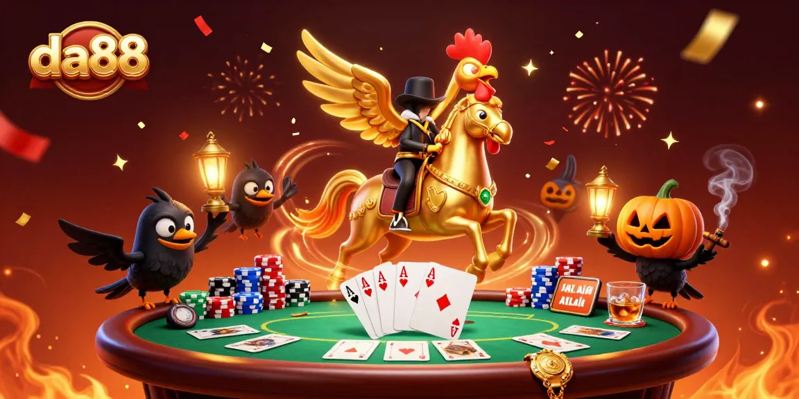 Engage with da88 in a vibrant casino scene featuring iconic poker action and mystical characters.