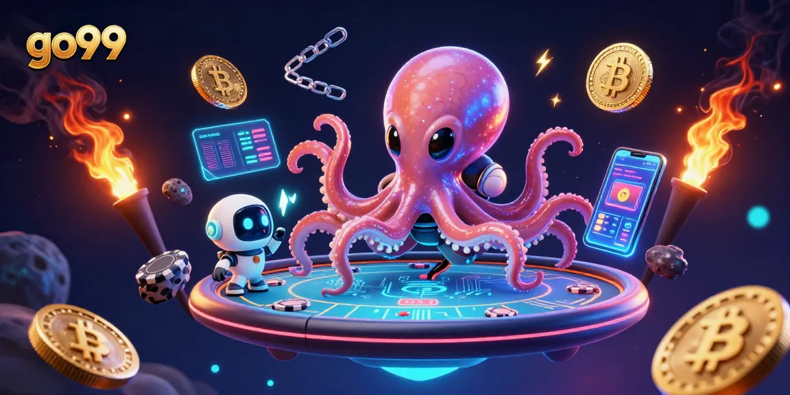 Engage with go99's captivating alien octopus amidst dynamic crypto and poker elements.
