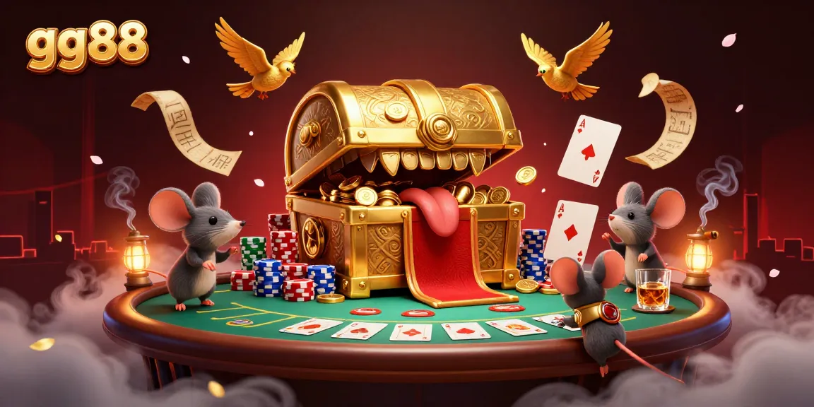 Play exciting slots and poker at gg88 with a golden treasure chest lure and dynamic game elements.