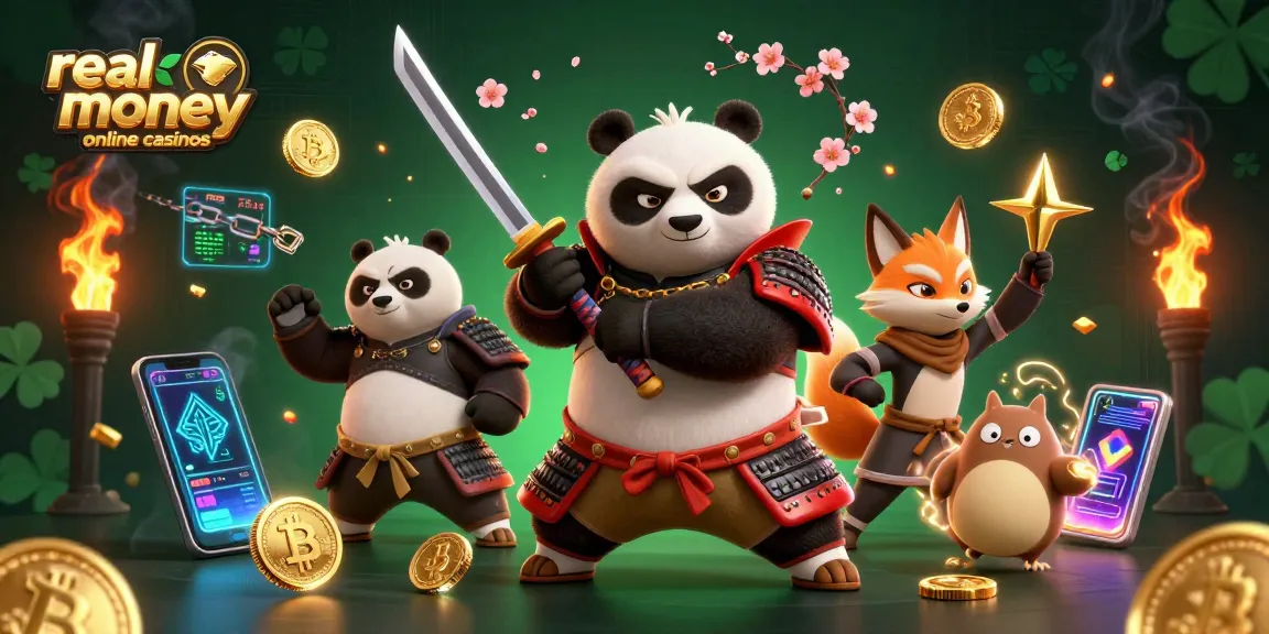 Experience thrilling real money online casinos with a fierce samurai panda and dynamic crypto elements.