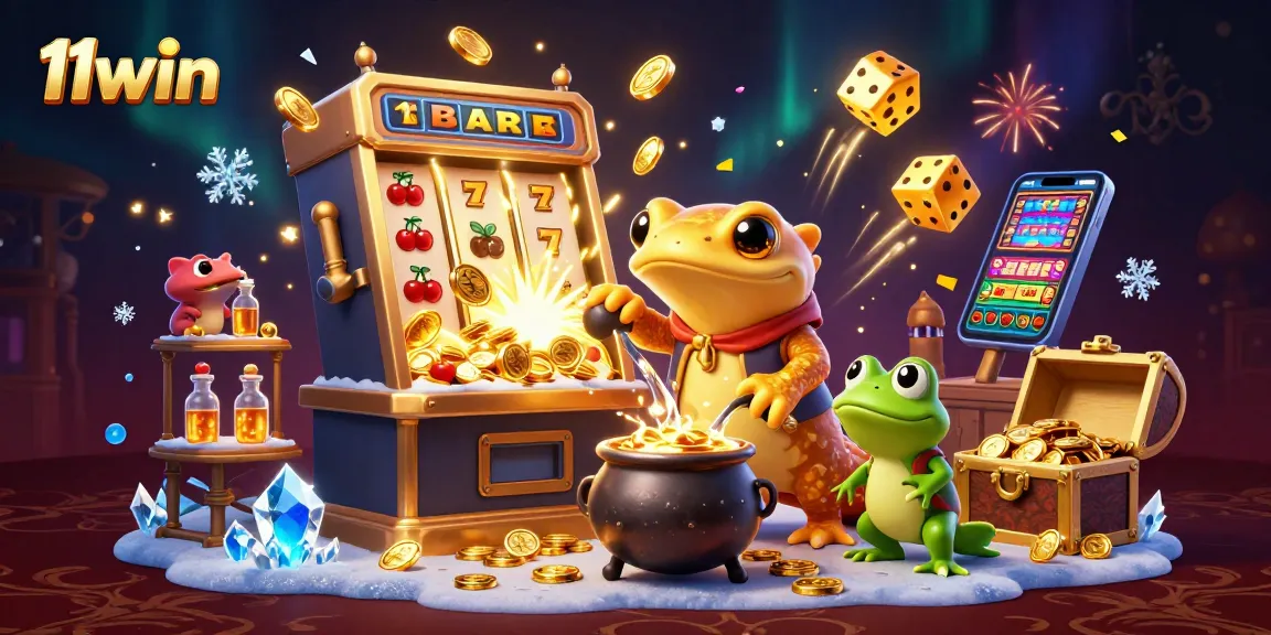 Engage with 11win's immersive 3D casino scene featuring dynamic slot machines and enchanting characters.